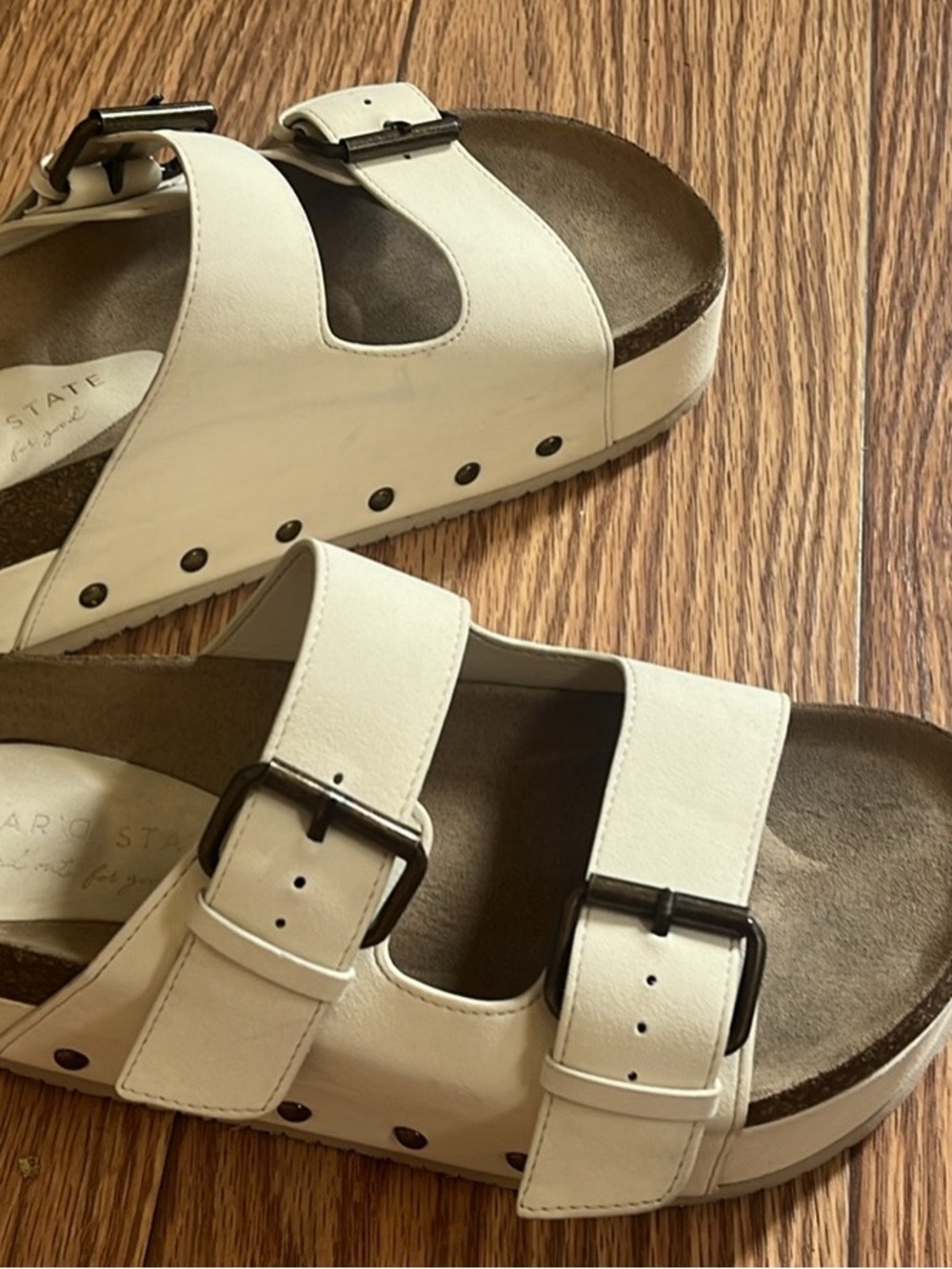 Altar'd State Cream Double-Buckle Slide Sandals